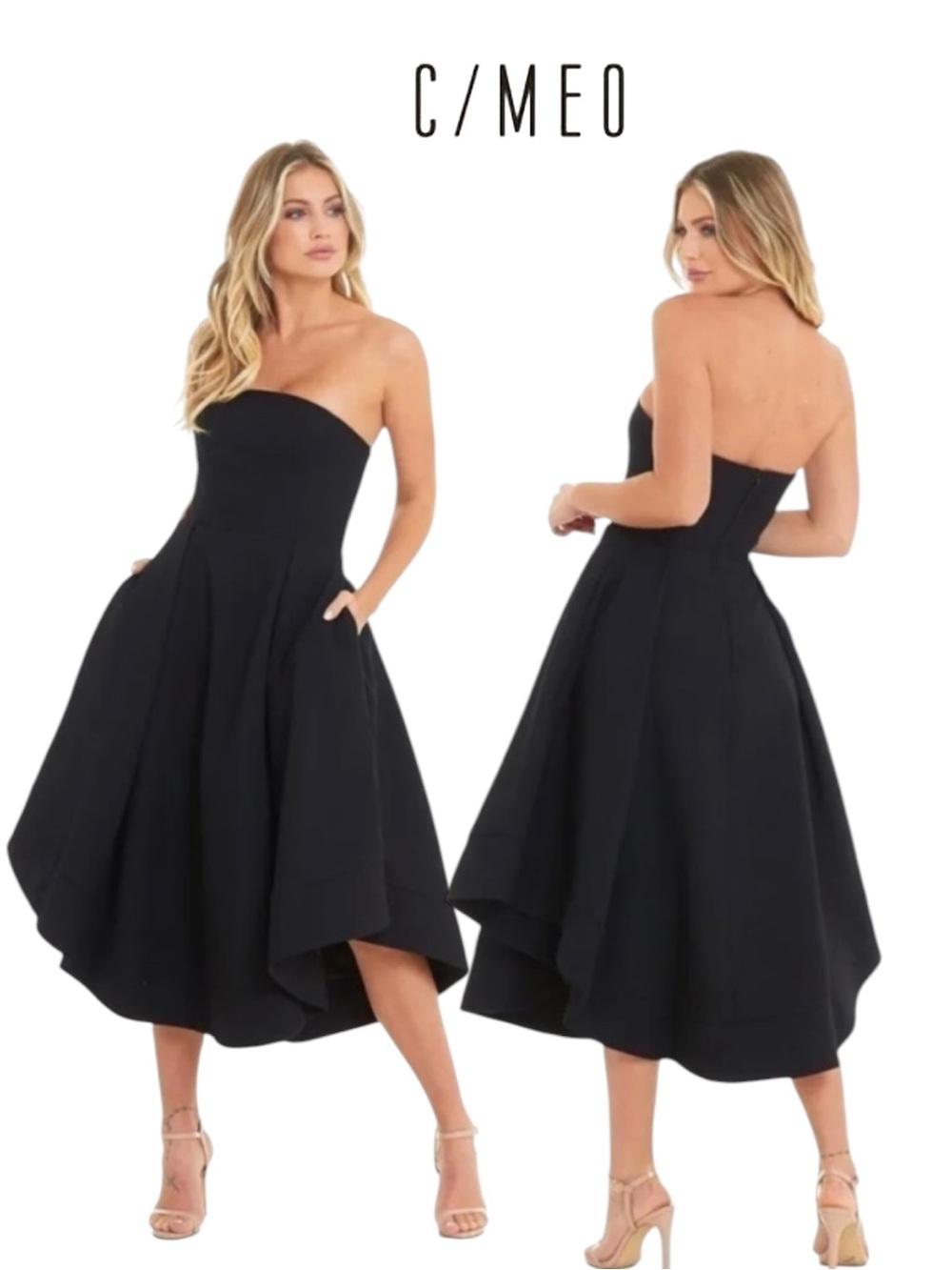 C/MEO Collective Entice Making Waves Strapless Fit & Flare Midi Dress In Black